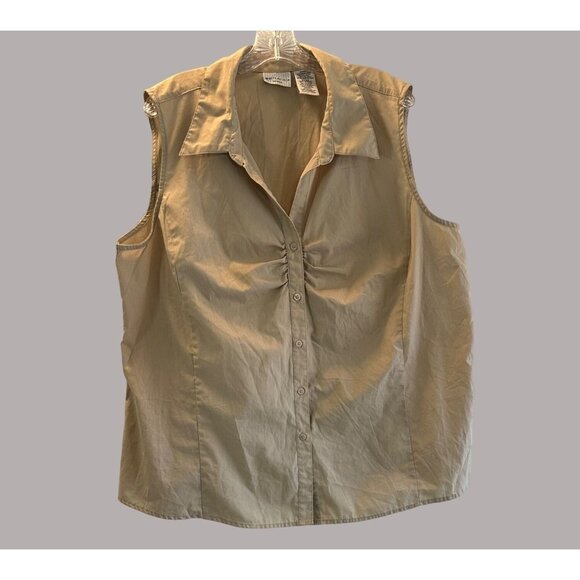 White Stag Size 3X Beige Women's Summer Casual Button Down Sleeveless Blouse - Picture 9 of 9